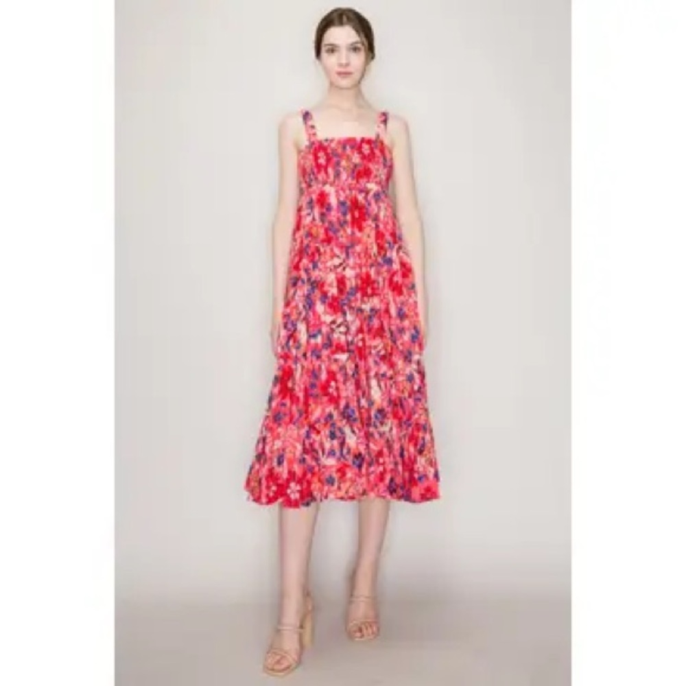 Aqua Floral Smocked Dress